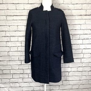 Zara Basic Long Tweed Textured Peacoat Navy Size XS
